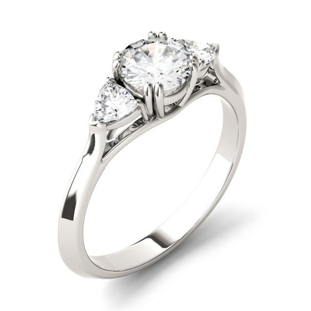 1.08 CTW DEW Round Forever One Moissanite Three Stone Engagement Ring in 14K White Gold