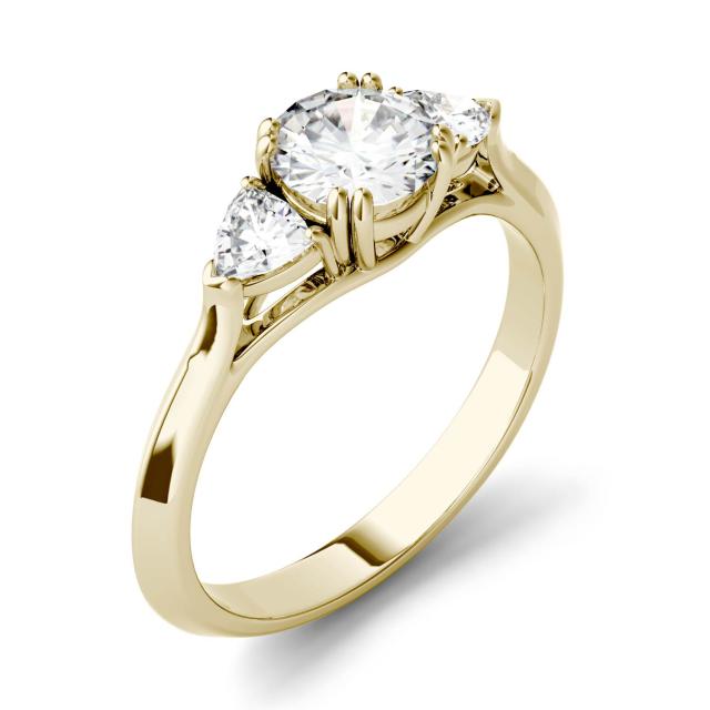 1.08 CTW DEW Round Forever One Moissanite Three Stone Engagement Ring in 14K Yellow Gold