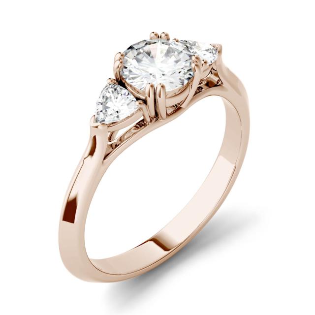 1.08 CTW DEW Round Forever One Moissanite Three Stone Engagement Ring in 14K Rose Gold