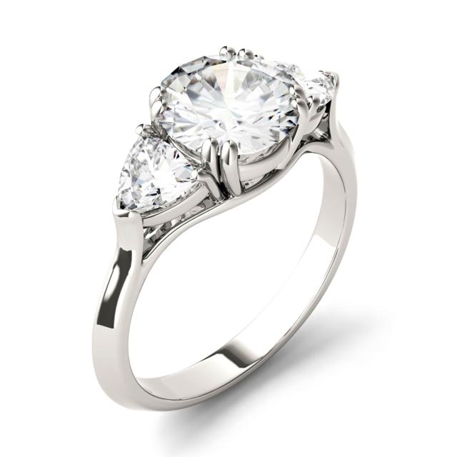2.70 CTW DEW Round Forever One Moissanite Three Stone Engagement Ring in 14K White Gold