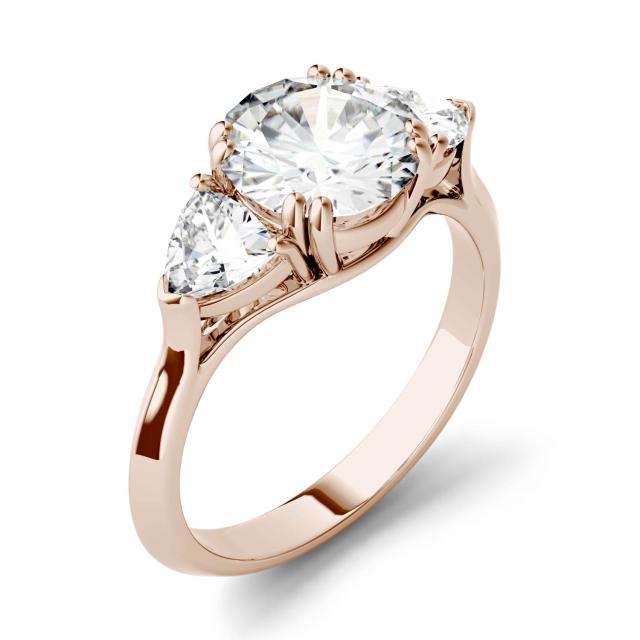 2.70 CTW DEW Round Forever One Moissanite Three Stone Engagement Ring in 14K Rose Gold