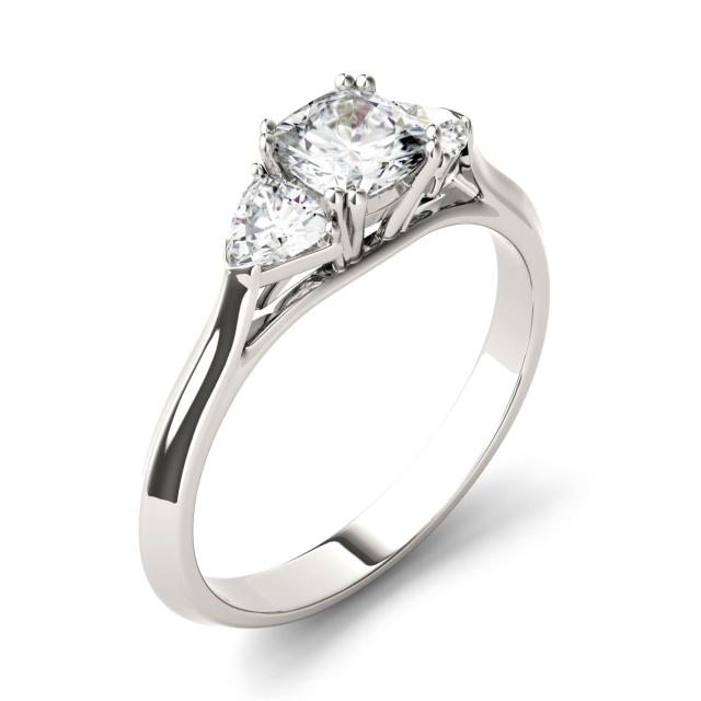 1.00 CTW DEW Cushion Forever One Moissanite Three Stone Engagement Ring in 14K White Gold