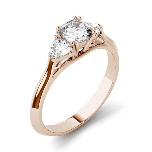 1.00 CTW DEW Cushion Forever One Moissanite Three Stone Engagement Ring in 14K Rose Gold