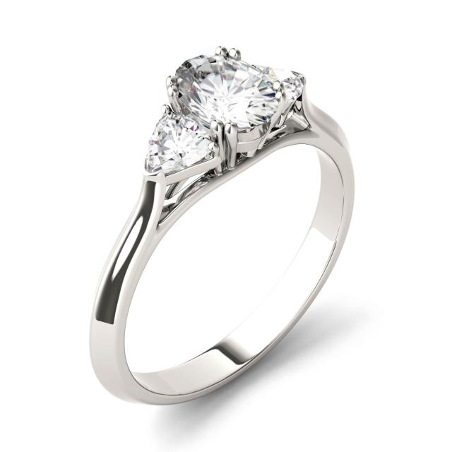 0.90 CTW DEW Oval Forever One Moissanite Three Stone Engagement Ring in 14K White Gold