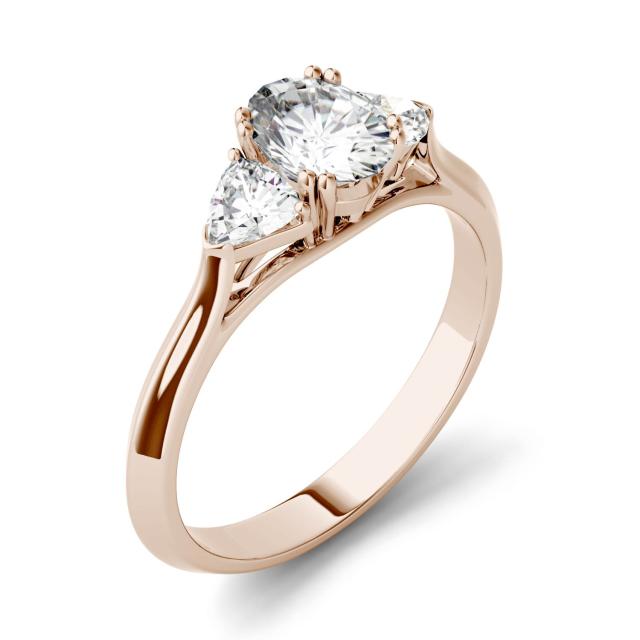 0.90 CTW DEW Oval Forever One Moissanite Three Stone Engagement Ring in 14K Rose Gold