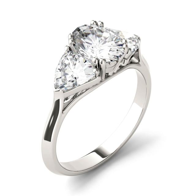 2.90 CTW DEW Oval Forever One Moissanite Three Stone Engagement Ring in 14K White Gold