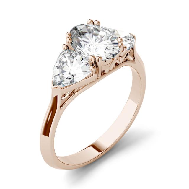 2.90 CTW DEW Oval Forever One Moissanite Three Stone Engagement Ring in 14K Rose Gold