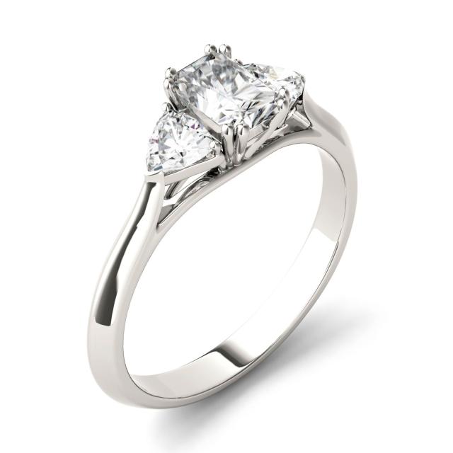 1.10 CTW DEW Radiant Forever One Moissanite Three Stone Engagement Ring in 14K White Gold