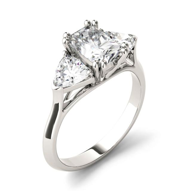 2.80 CTW DEW Radiant Forever One Moissanite Three Stone Engagement Ring in 14K White Gold