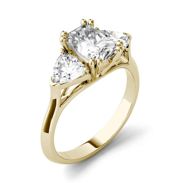 2.80 CTW DEW Radiant Forever One Moissanite Three Stone Engagement Ring in 14K Yellow Gold