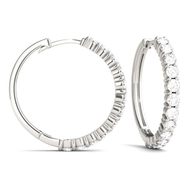 1 1/15 CTW Round Caydia Lab Grown Diamond Shared Prong Hoop Earrings 14K White Gold