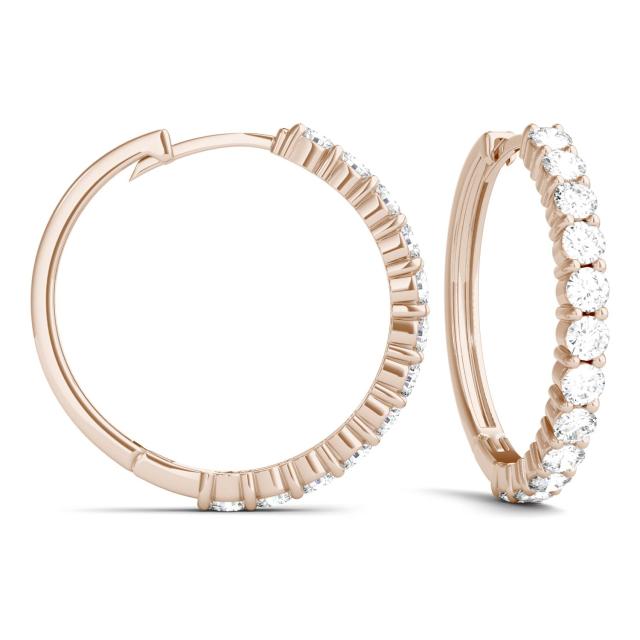 1 1/15 CTW Round Caydia Lab Grown Diamond Shared Prong Hoop Earrings 14K Rose Gold