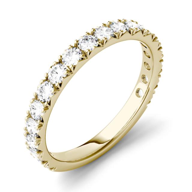 0.90 CTW DEW Round Forever One Moissanite French Pave Anniversary Band in 14K Yellow Gold