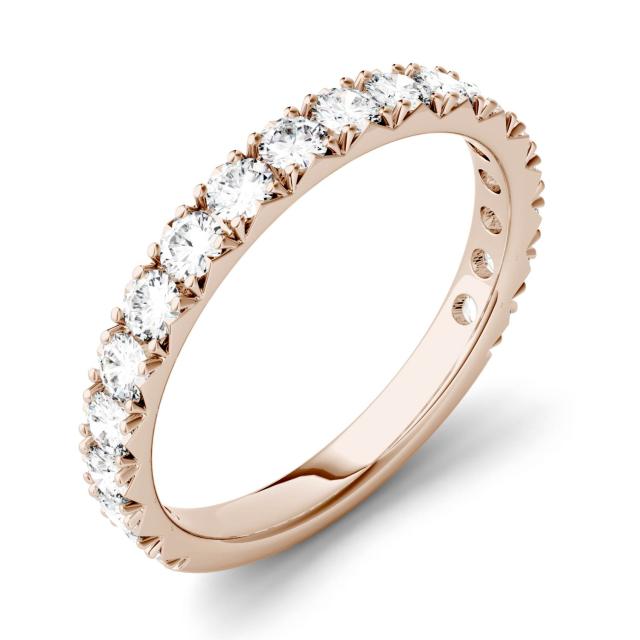 0.90 CTW DEW Round Forever One Moissanite French Pave Anniversary Band in 14K Rose Gold