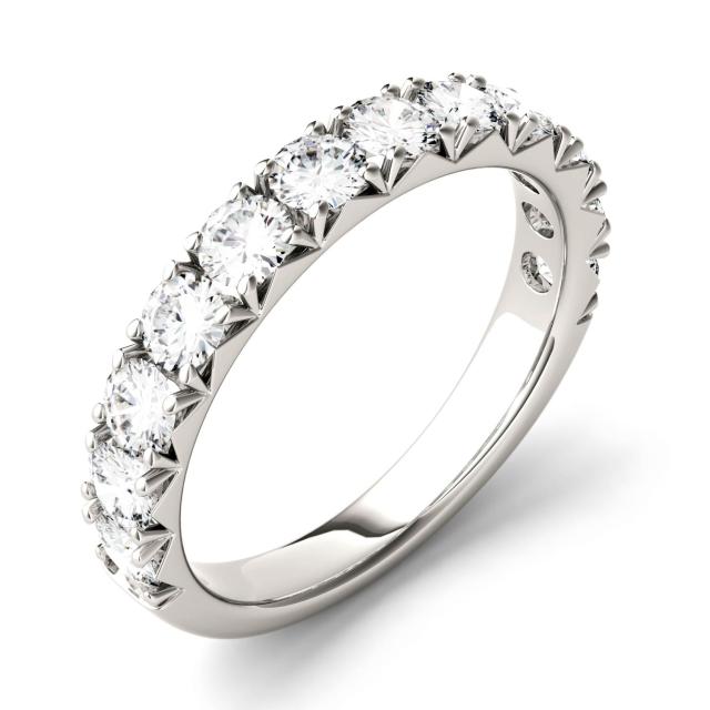 1.20 CTW DEW Round Forever One Moissanite French Pave Anniversary Band in 14K White Gold