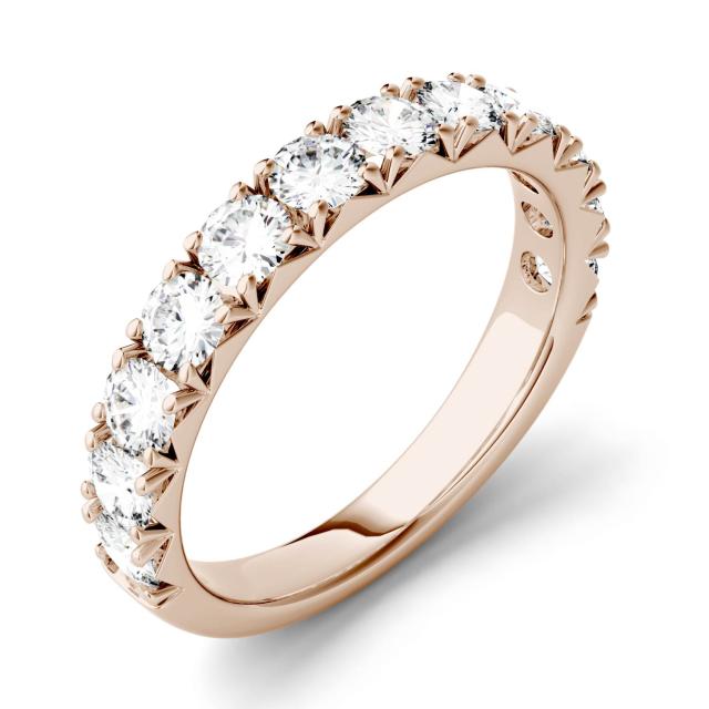 1.20 CTW DEW Round Forever One Moissanite French Pave Anniversary Band in 14K Rose Gold