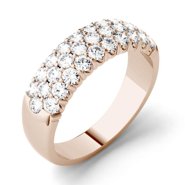0.93 CTW DEW Round Forever One Moissanite Three Row Pave Anniversary Band in 14K Rose Gold