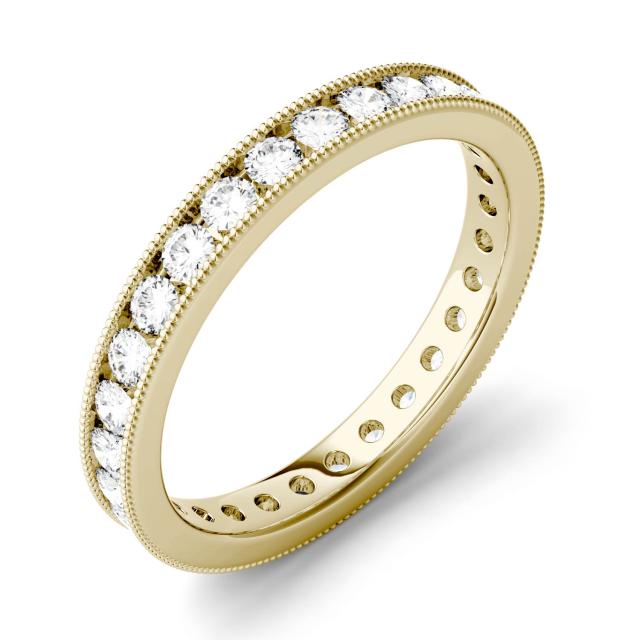 1.00 CTW DEW Round Forever One Moissanite Milgrain Channel Set Eternity Band in 14K Yellow Gold