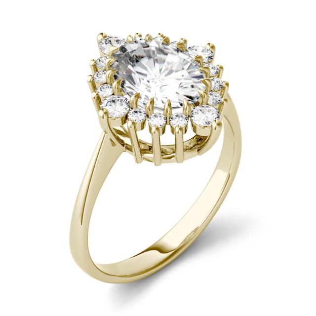 2.42 CTW DEW Oval Forever One Moissanite Halo Ring in 14K Yellow Gold
