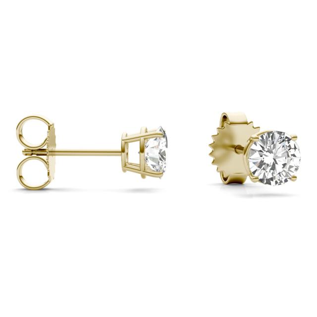 1.60 CTW DEW Round Forever One Moissanite Four Prong Solitaire Stud Earrings in 14K Yellow Gold