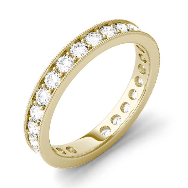 1.08 CTW DEW Round Forever One Moissanite Channel and Bead Set Milgrain Eternity Band in 14K Yellow Gold