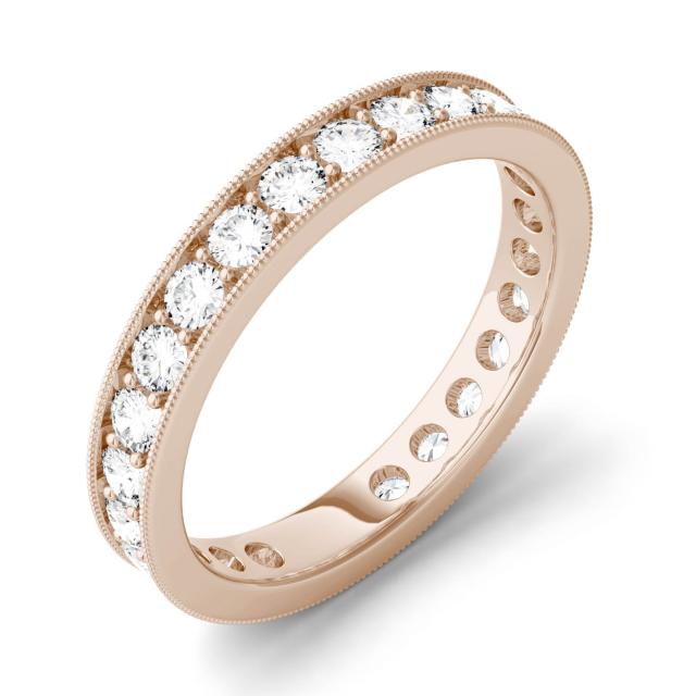 1.08 CTW DEW Round Forever One Moissanite Channel and Bead Set Milgrain Eternity Band in 14K Rose Gold