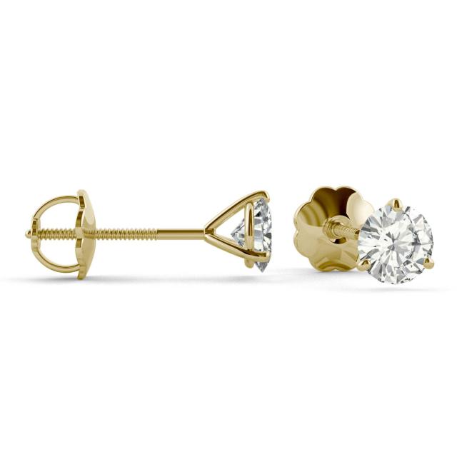 1.00 CTW DEW Round Forever One Moissanite Three Prong Martini Screw-Back Earrings in 14K Yellow Gold