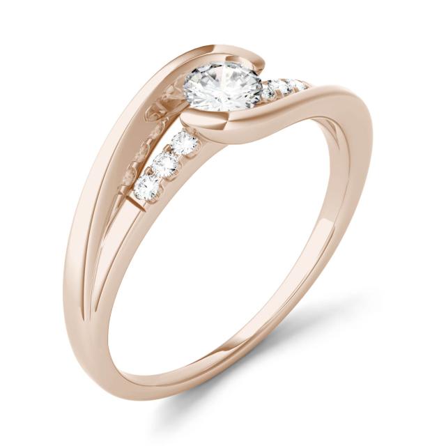 0.29 CTW DEW Round Forever One Moissanite Half Bezel Twist with Side Accents Ring in 14K Rose Gold
