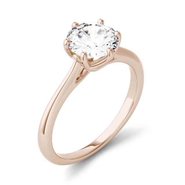 1.50 CTW DEW Round Forever One Moissanite Six Prong Solitaire Trellis Engagement Ring in 14K Rose Gold