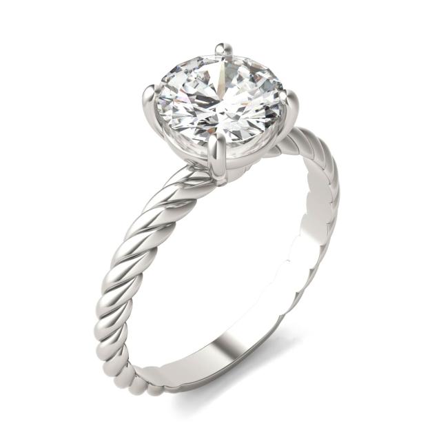 1.50 CTW DEW Round Forever One Moissanite Twist Solitaire Engagement Ring in 14K White Gold