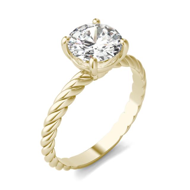 1.50 CTW DEW Round Forever One Moissanite Twist Solitaire Engagement Ring in 14K Yellow Gold