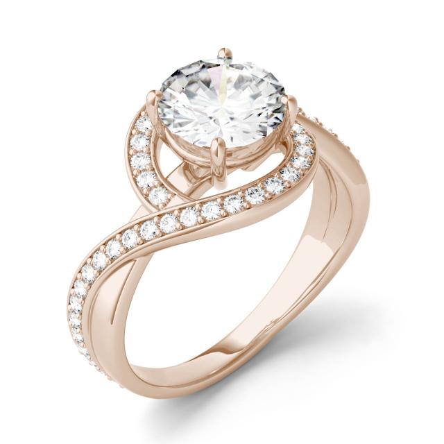 1.90 CTW DEW Round Forever One Moissanite Twist Halo Engagement Ring in 14K Rose Gold