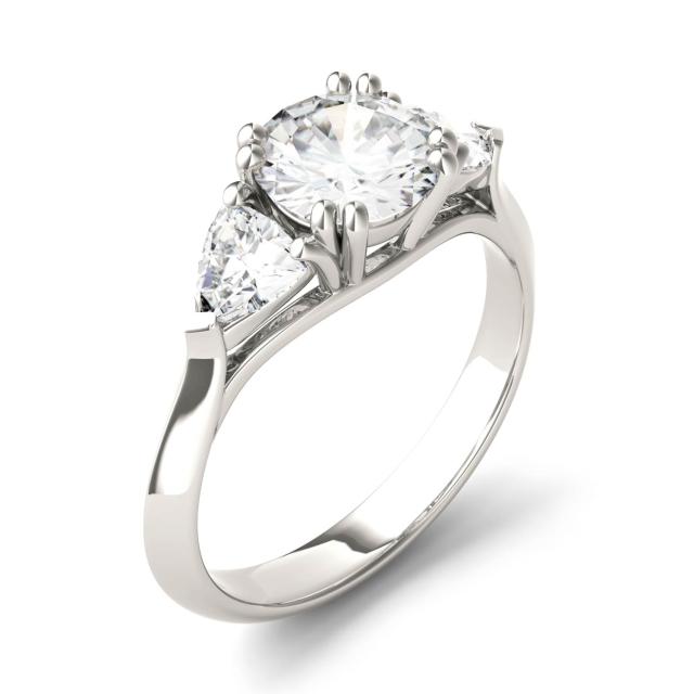 1.71 CTW DEW Round Forever One Moissanite Three Stone Ring in 14K White Gold