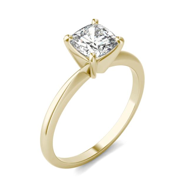 1.10 CTW DEW Cushion Forever One Moissanite Solitaire Engagement Ring in 14K Yellow Gold