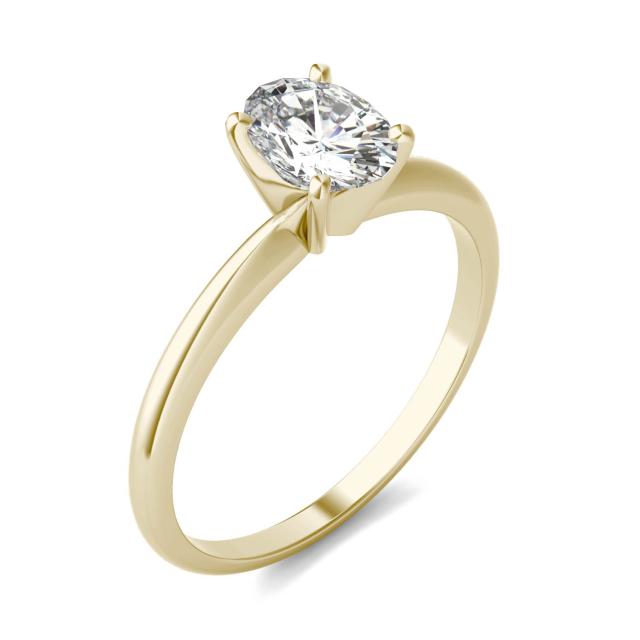 0.90 CTW DEW Oval Forever One Moissanite Solitaire Engagement Ring in 14K Yellow Gold