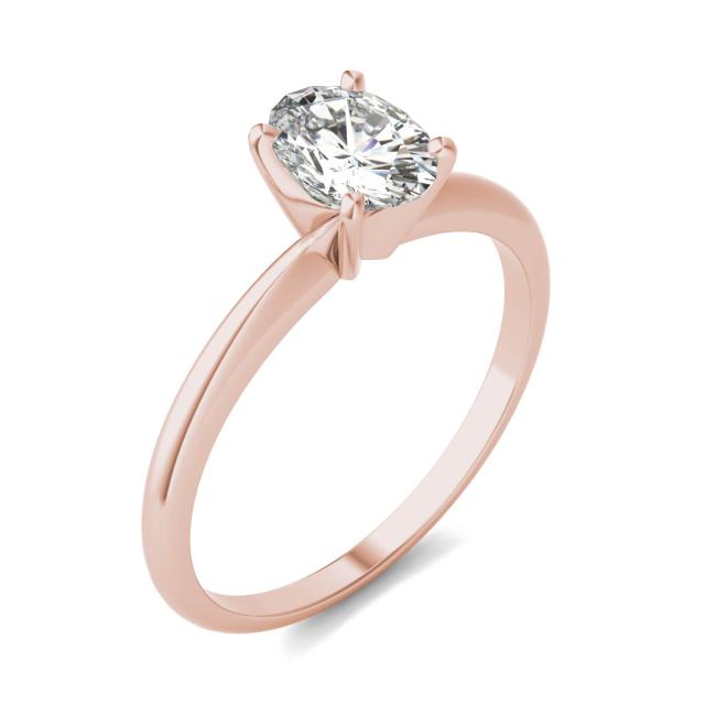0.90 CTW DEW Oval Forever One Moissanite Solitaire Engagement Ring in 14K Rose Gold