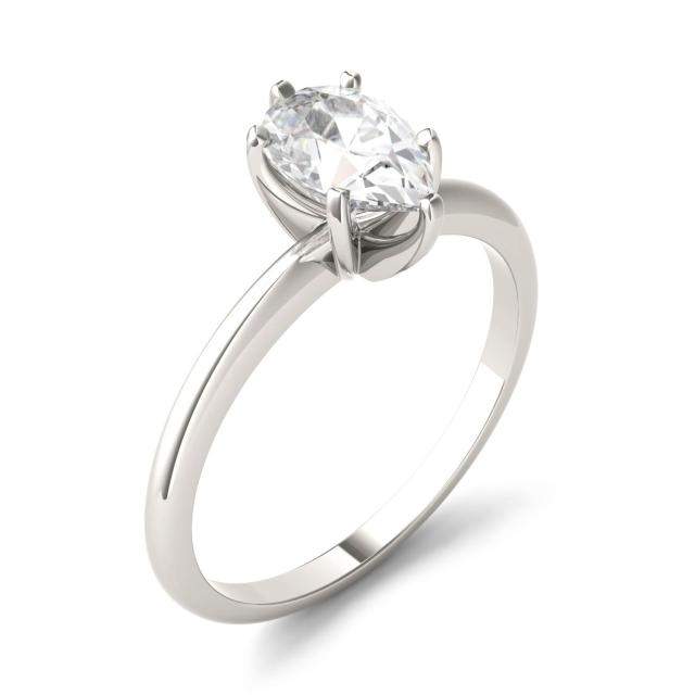 0.94 CTW DEW Pear Forever One Moissanite Solitaire Engagement Ring in 14K White Gold