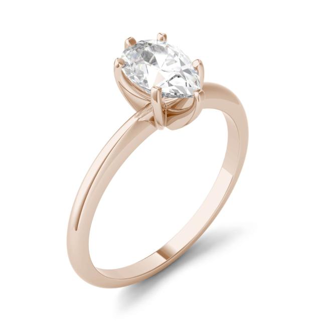 0.94 CTW DEW Pear Forever One Moissanite Solitaire Engagement Ring in 14K Rose Gold