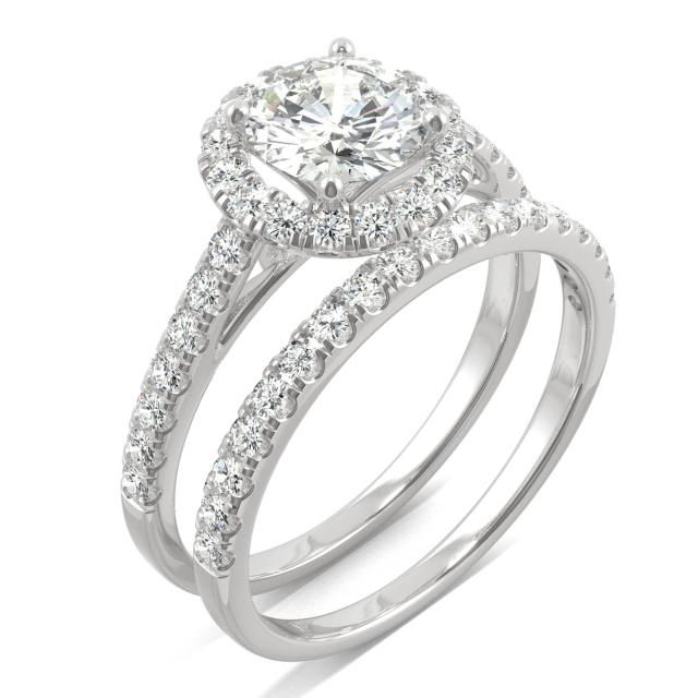 1.72 CTW DEW Round Forever One Moissanite Halo Bridal Ring in 14K White Gold
