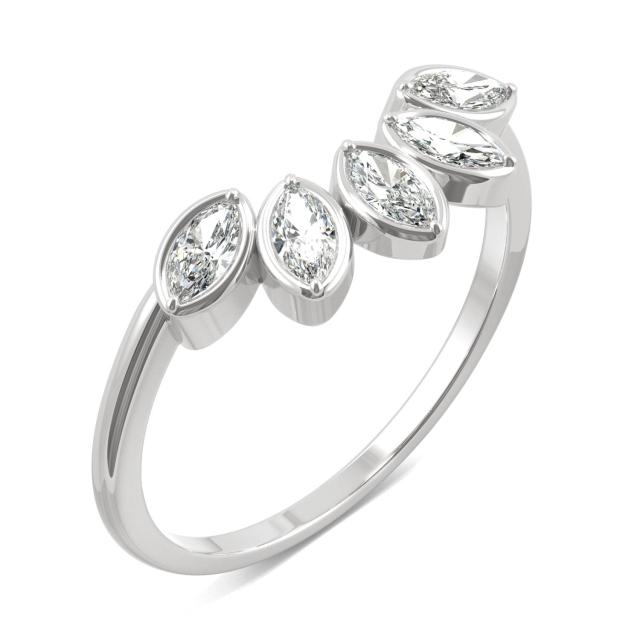 0.35 CTW DEW Marquise Forever One Moissanite Curved Petal Ring in 14K White Gold