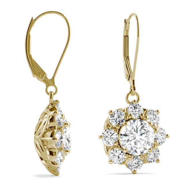 3.71 CTW DEW Round Forever One Moissanite Signature Cluster Halo Earrings in 14K Yellow Gold