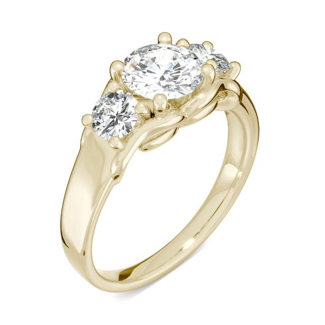 1.52 CTW DEW Round Forever One Moissanite Three Stone Moissanite Ring in 14K Yellow Gold