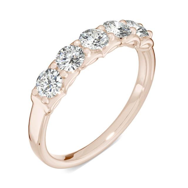 0.84 CTW DEW Round Forever One Moissanite Five Stone Wedding Band in 14K Rose Gold