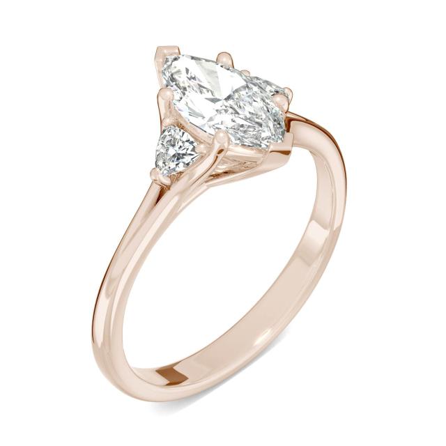 1.18 CTW DEW Marquise Forever One Moissanite Marquise Three Stone Ring in 14K Rose Gold