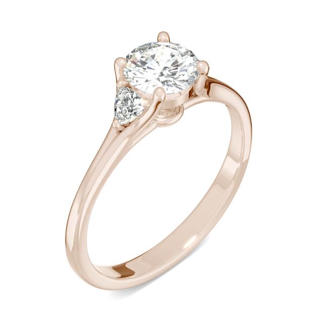 0.99 CTW DEW Round Forever One Moissanite Hearts & Arrows Round Three Stone Ring in 14K Rose Gold