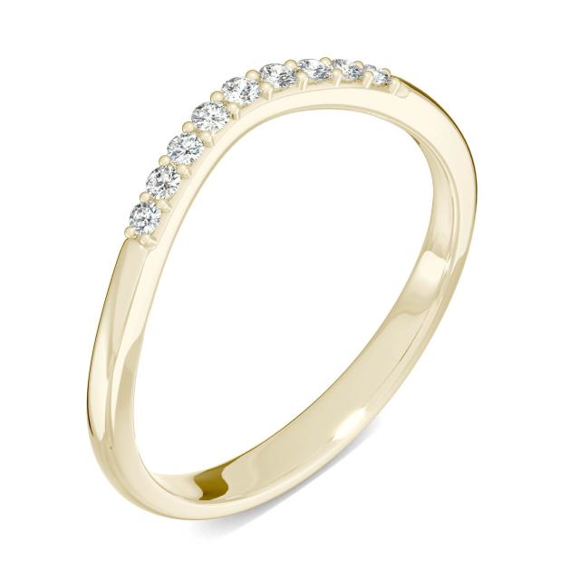 0.10 CTW DEW Round Forever One Moissanite Curved Petite Accent Wedding Ring in 14K Yellow Gold