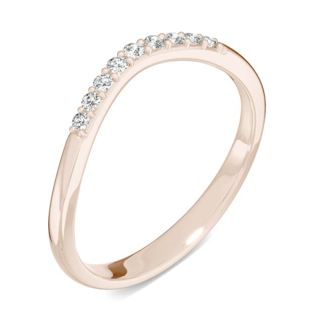 0.10 CTW DEW Round Forever One Moissanite Signature Curved Petite Accent Wedding Ring in 14K Rose Gold
