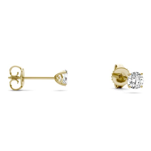 0.51 CTW DEW Round Forever One Moissanite Signature Basket Stud Earrings in 14K Yellow Gold