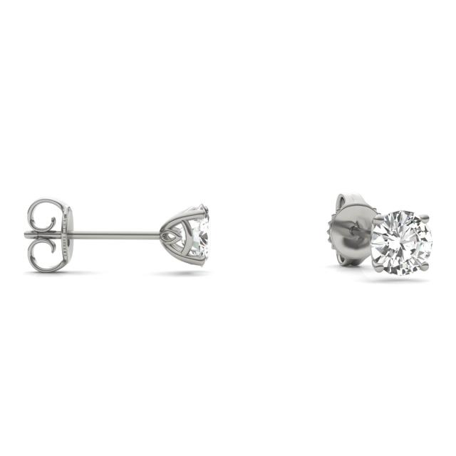 1.02 CTW DEW Round Forever One Moissanite Signature Basket Stud Earrings in 14K White Gold