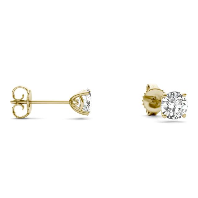 1.02 CTW DEW Round Forever One Moissanite Signature Basket Stud Earrings in 14K Yellow Gold